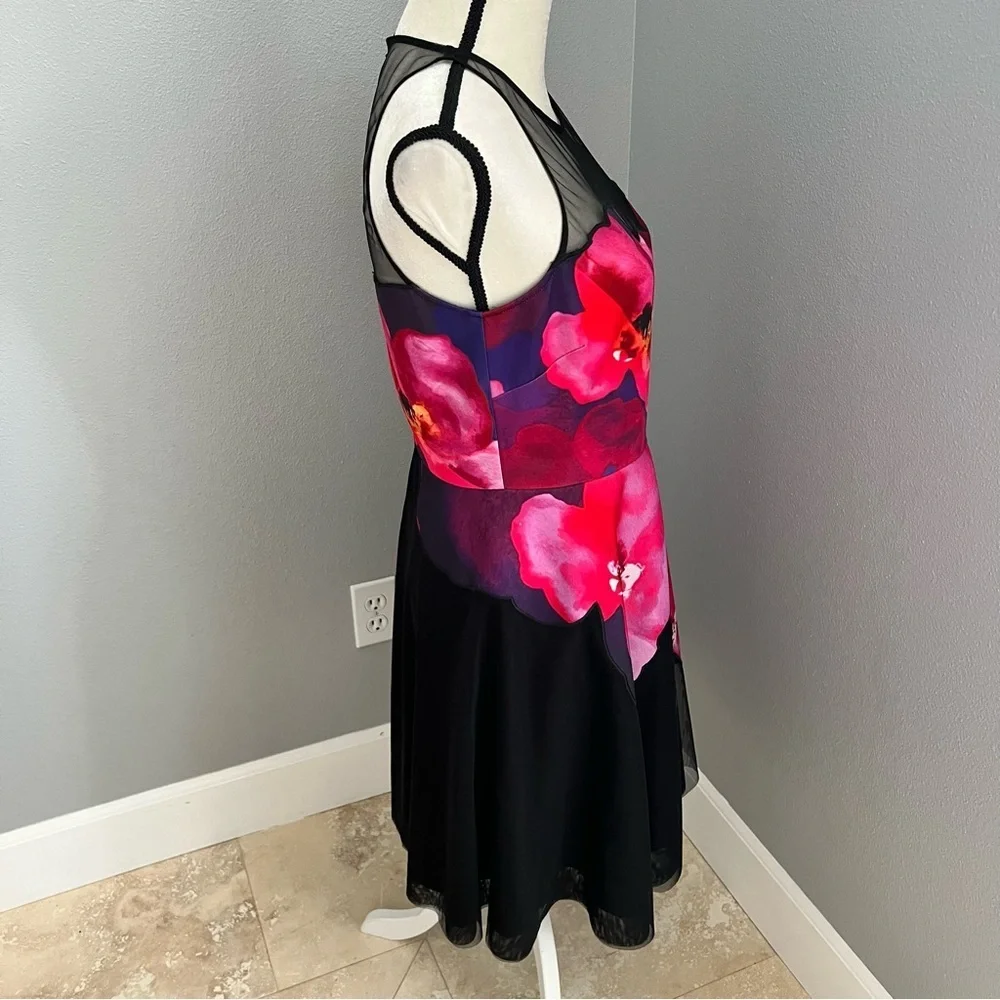 Badgley Mischka Black and Pink Halter Midi Sundress - Picture 6 of 12